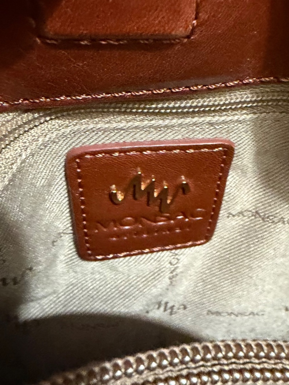 Fabulous Vintage Monsac Leather Shoulder Tote — Cognac Brown, Italian Leather - Picture 5 of 10